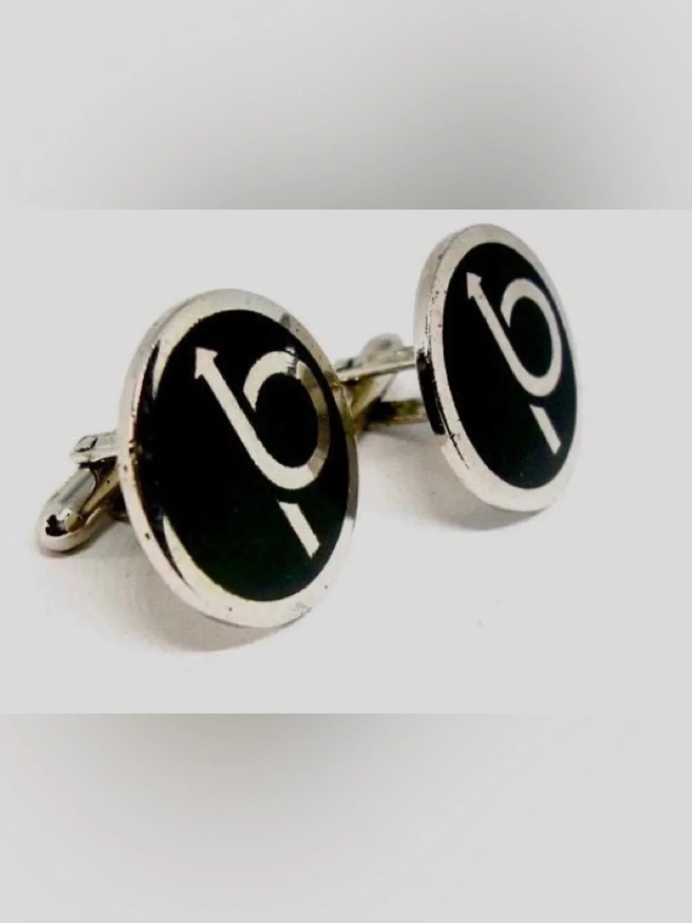 Vintage La Mode Sterling Silver Cufflinks Tie Tac Set | Black Enamel Modernist